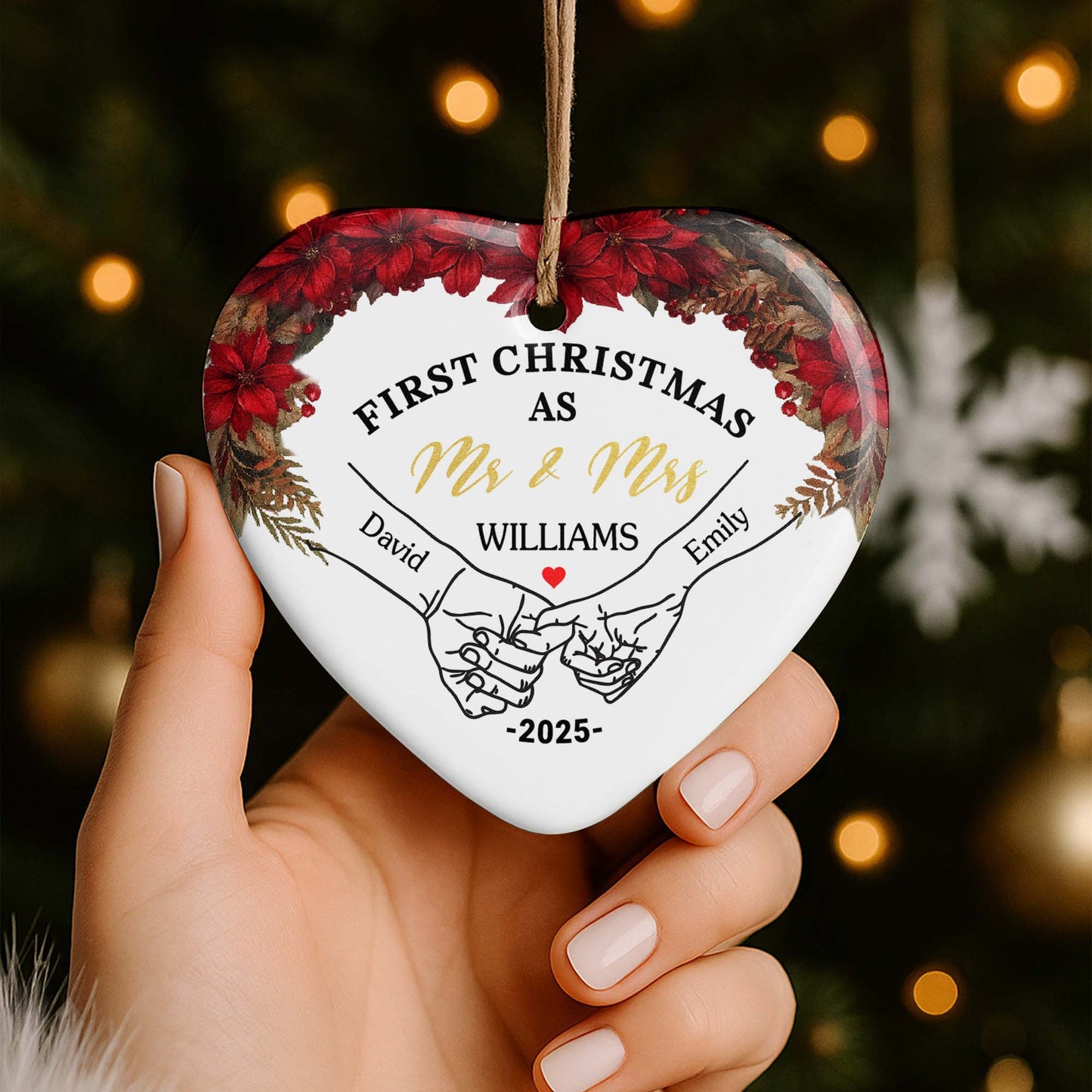 First Christmas As Mr & Mrs With Heart And Poinsettia