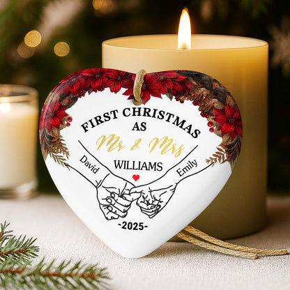 First Christmas As Mr & Mrs With Heart And Poinsettia