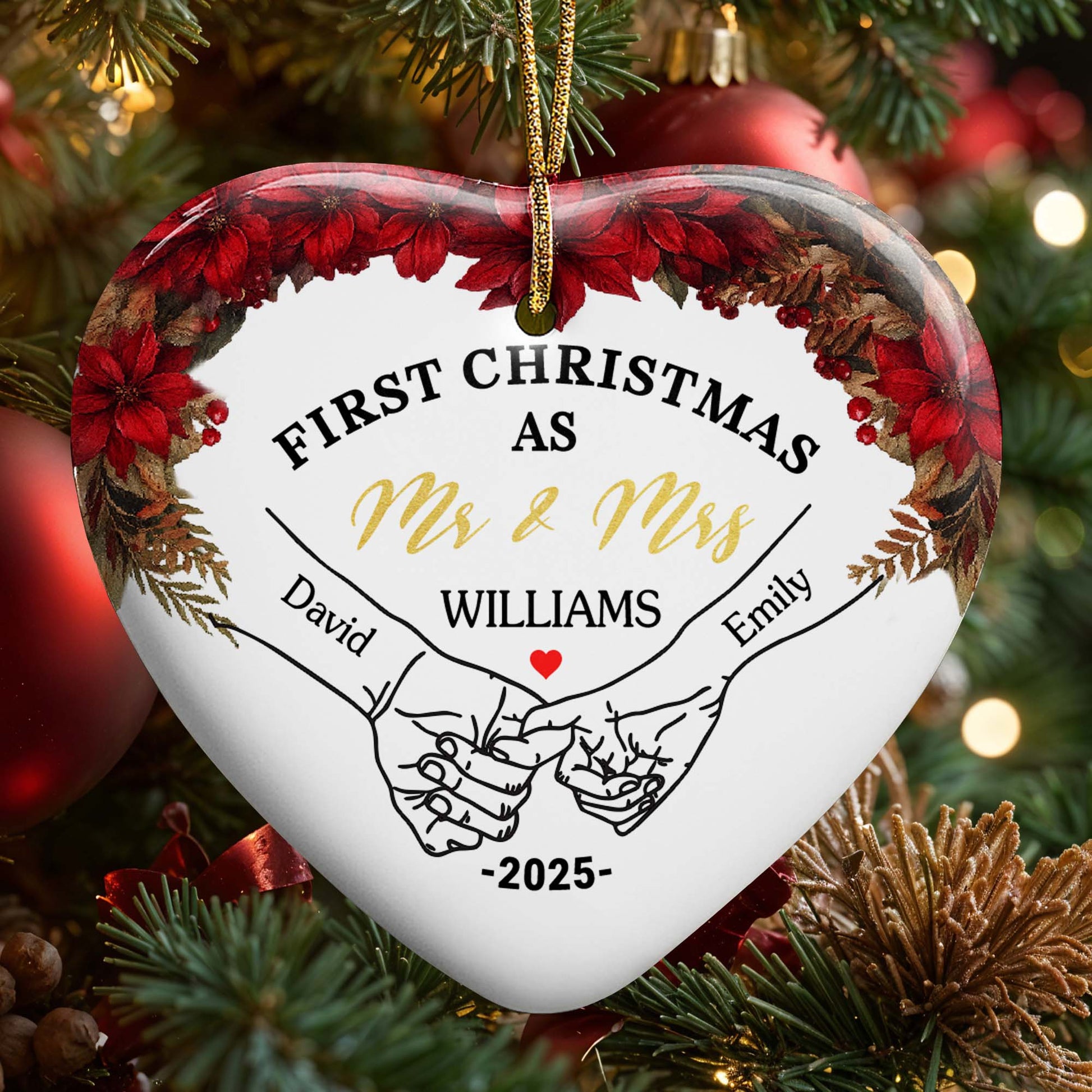 First Christmas As Mr & Mrs With Heart And Poinsettia