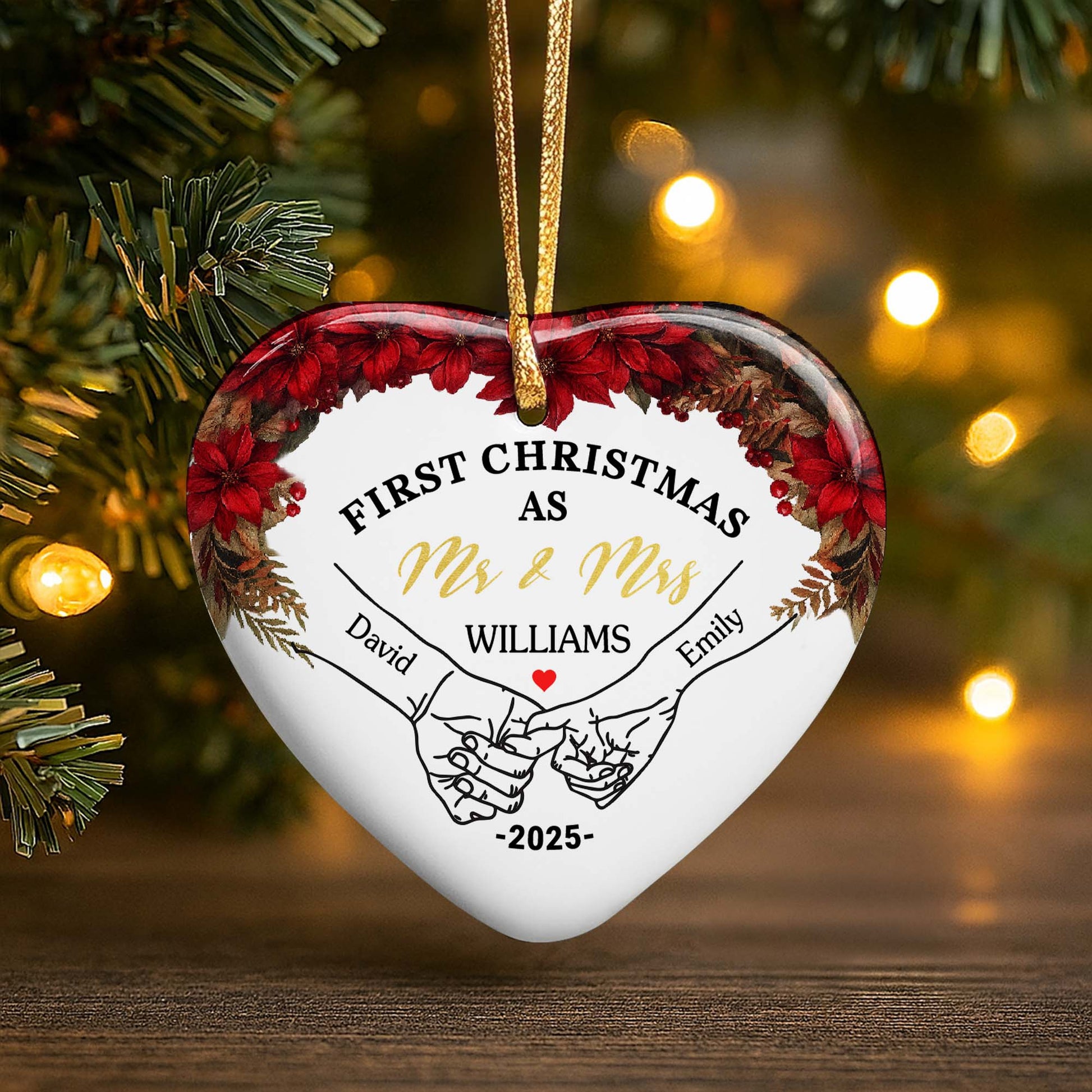 First Christmas As Mr & Mrs With Heart And Poinsettia