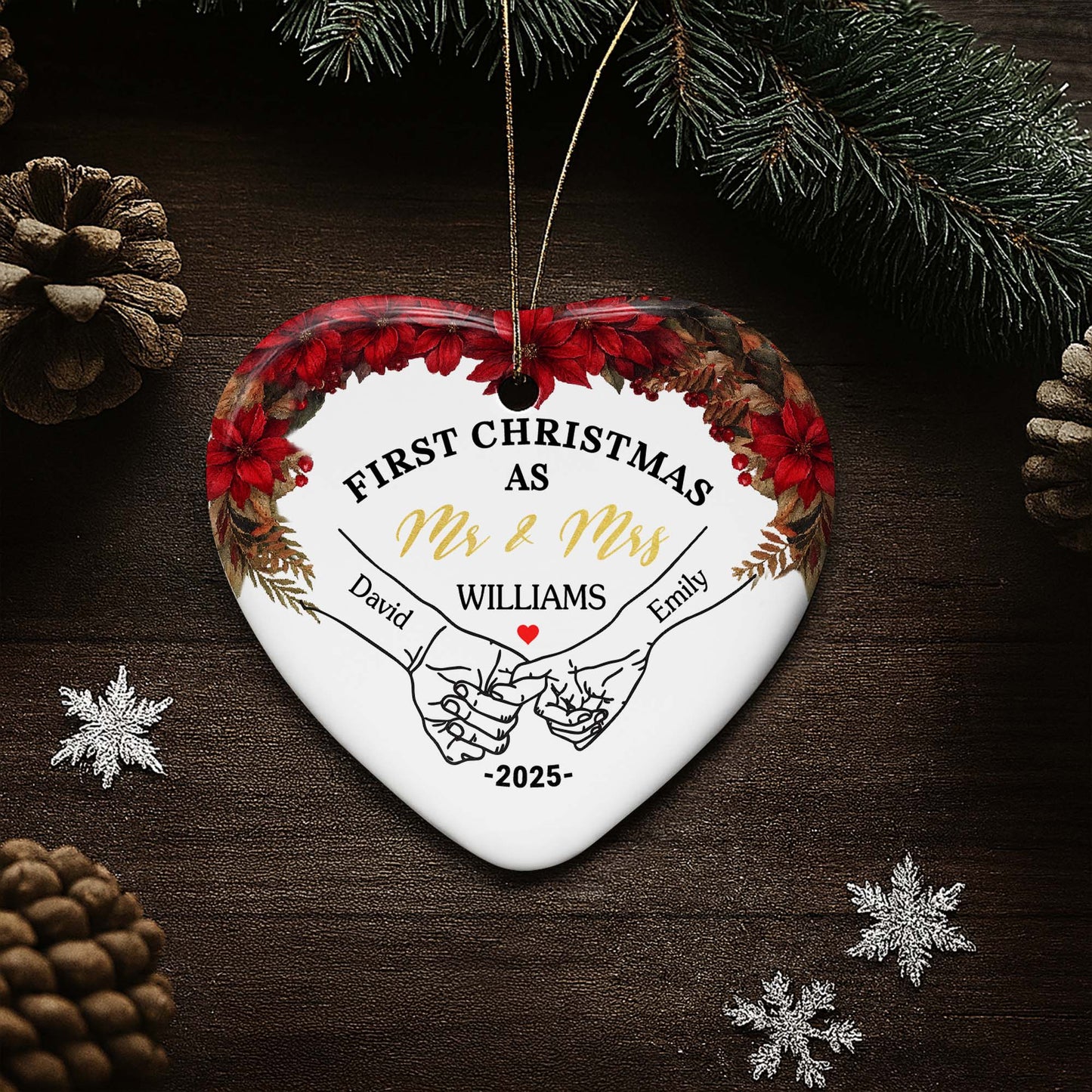 First Christmas As Mr & Mrs With Heart And Poinsettia