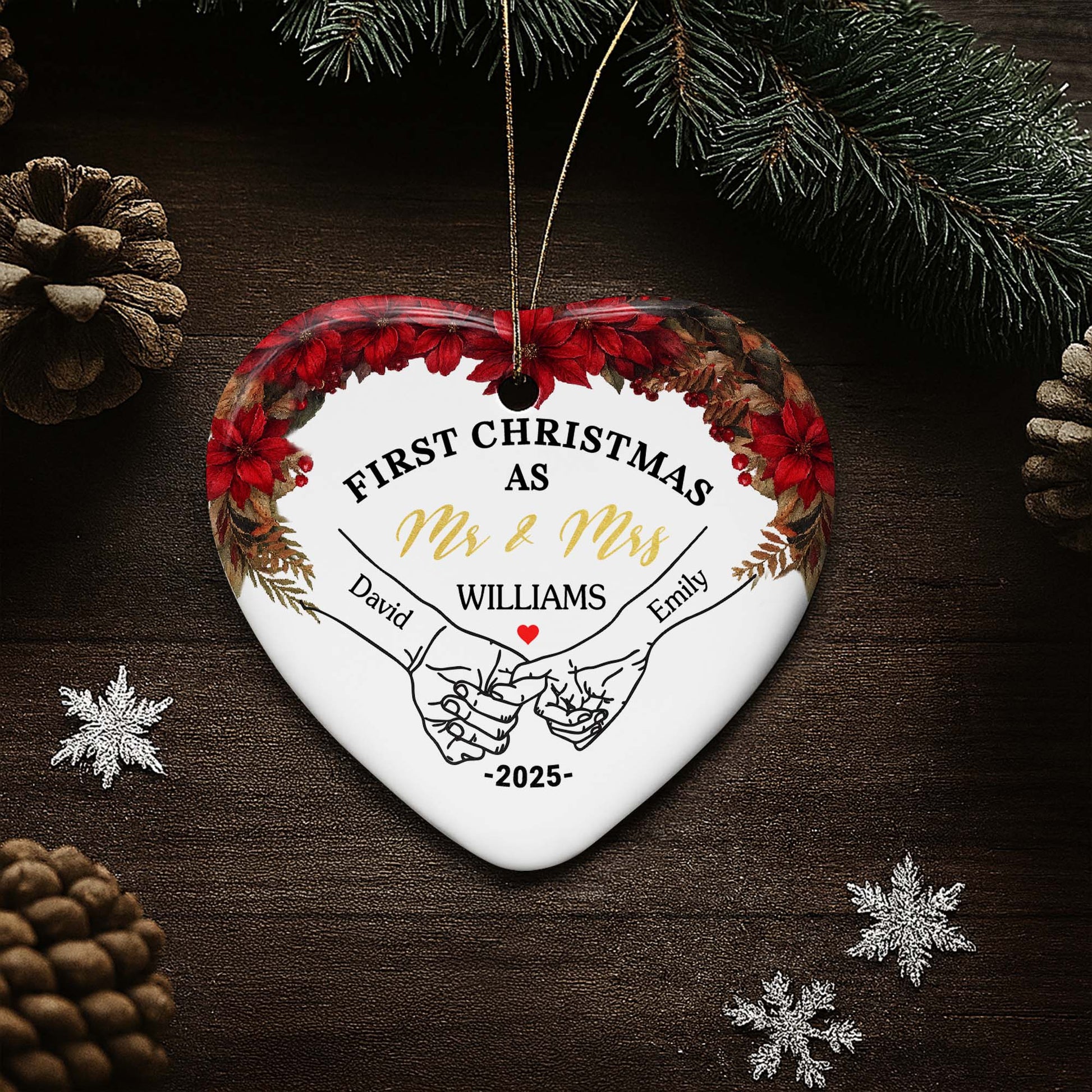 First Christmas As Mr & Mrs With Heart And Poinsettia