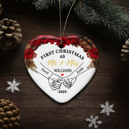 First Christmas As Mr & Mrs With Heart And Poinsettia