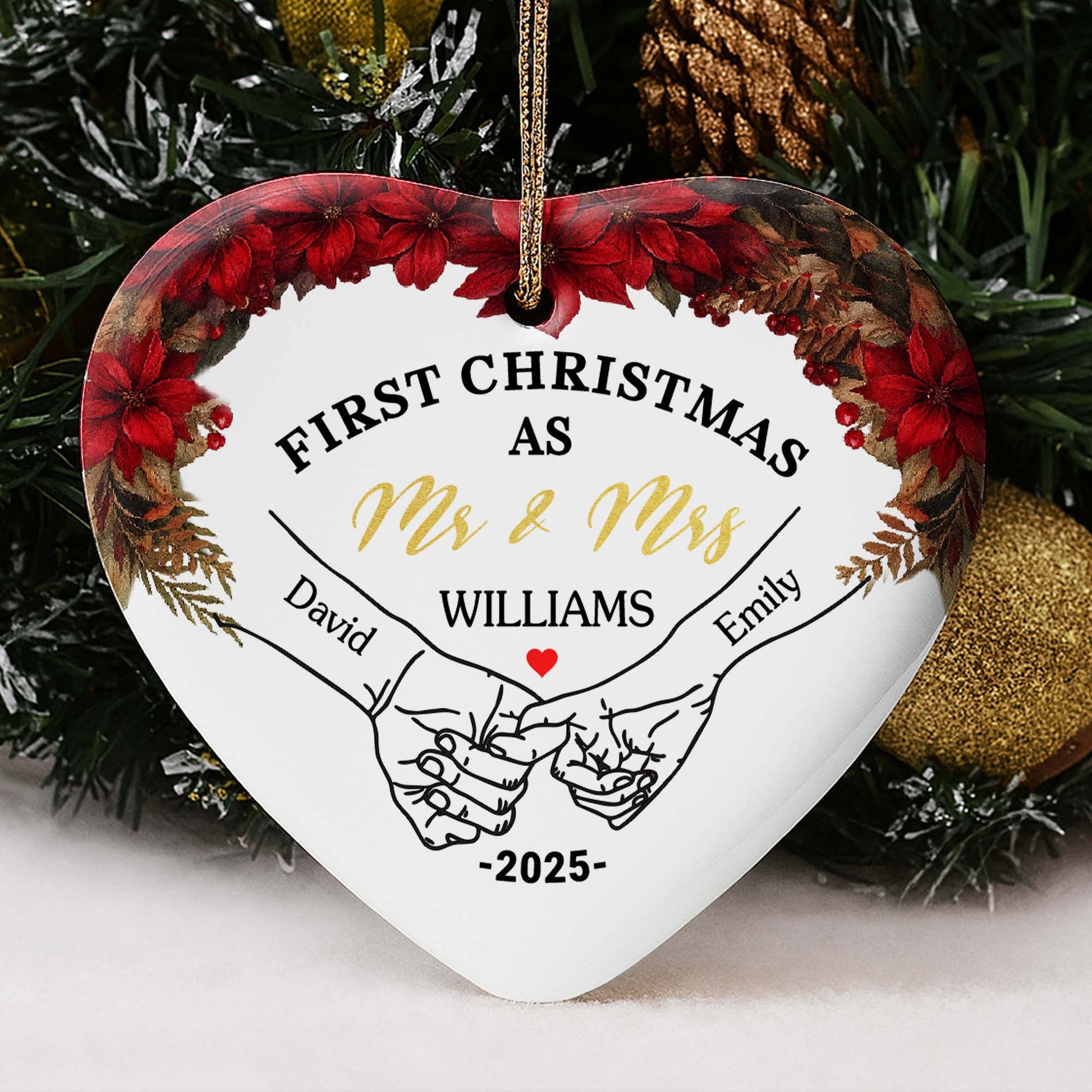 First Christmas As Mr & Mrs With Heart And Poinsettia