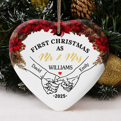 First Christmas As Mr & Mrs With Heart And Poinsettia