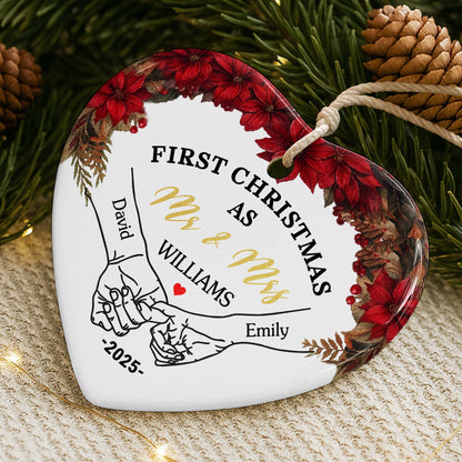 First Christmas As Mr & Mrs With Heart And Poinsettia