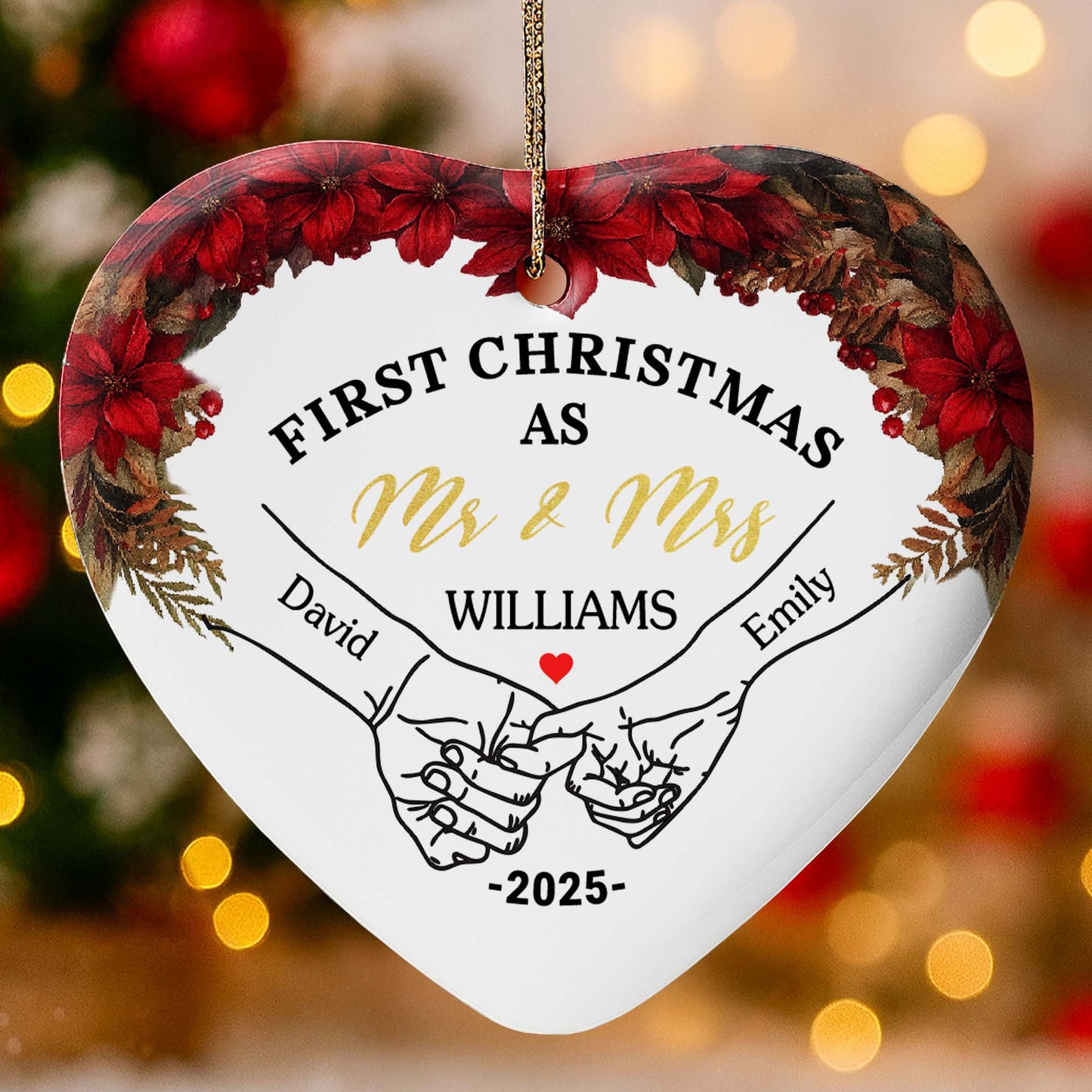 First Christmas As Mr & Mrs With Heart And Poinsettia