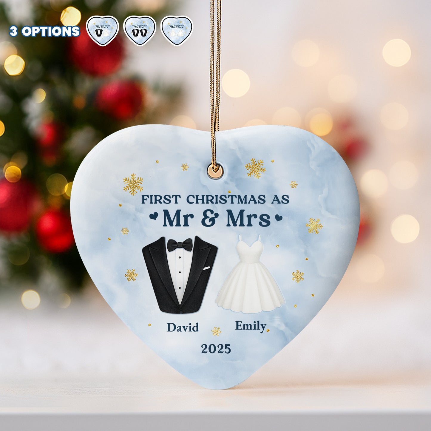 First Christmas As Mr & Mrs With Tuxedo And Wedding Dress