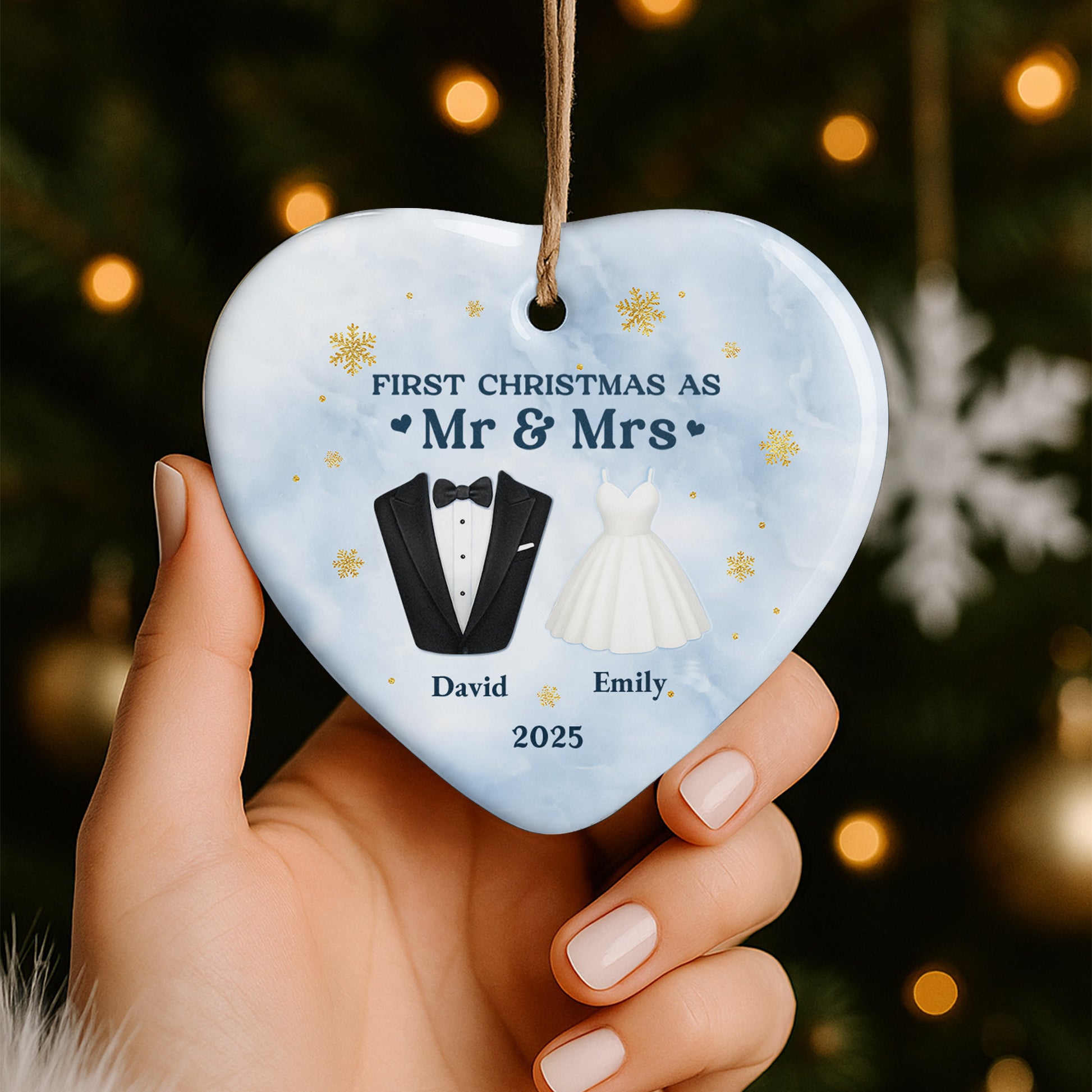 First Christmas As Mr & Mrs With Tuxedo And Wedding Dress