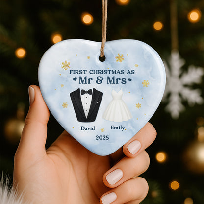 First Christmas As Mr & Mrs With Tuxedo And Wedding Dress