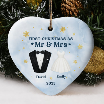 First Christmas As Mr & Mrs With Tuxedo And Wedding Dress