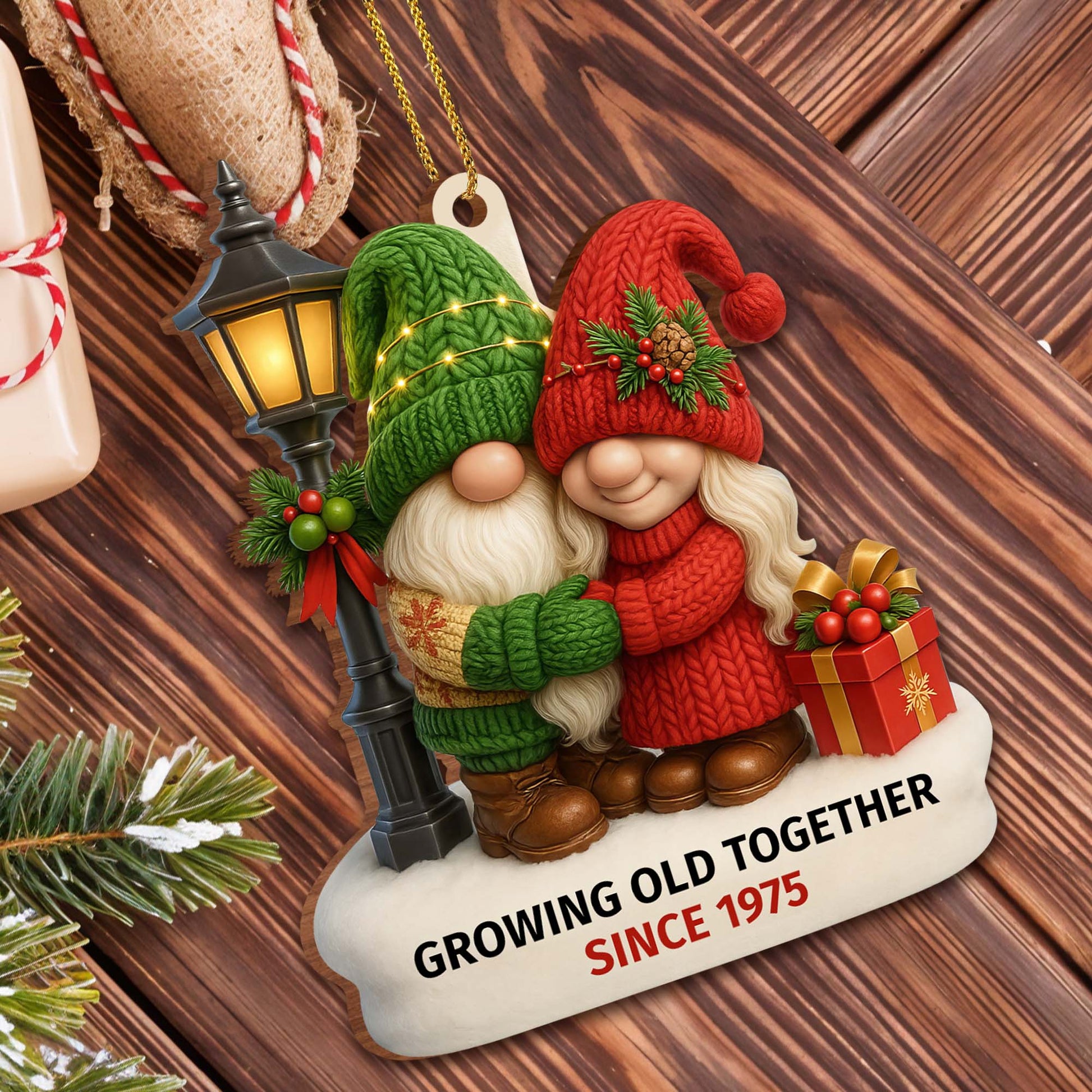 Growing Old Together With Santa Hats And Christmas Lights