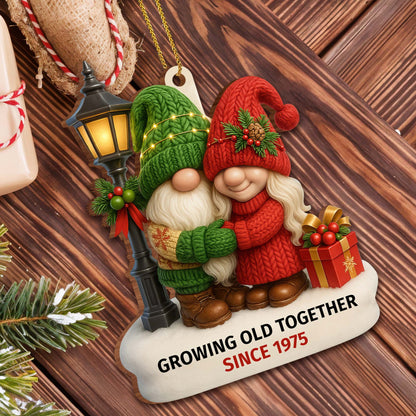 Growing Old Together With Santa Hats And Christmas Lights