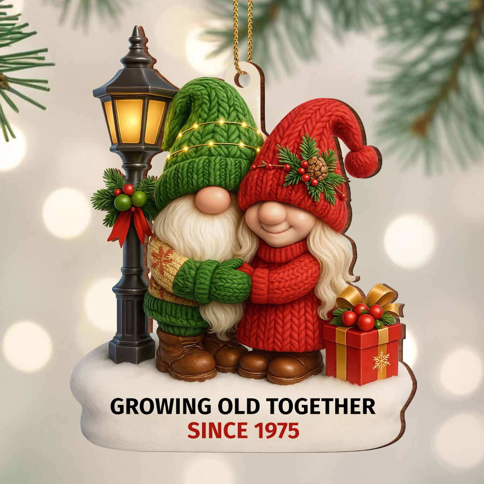 Growing Old Together With Santa Hats And Christmas Lights
