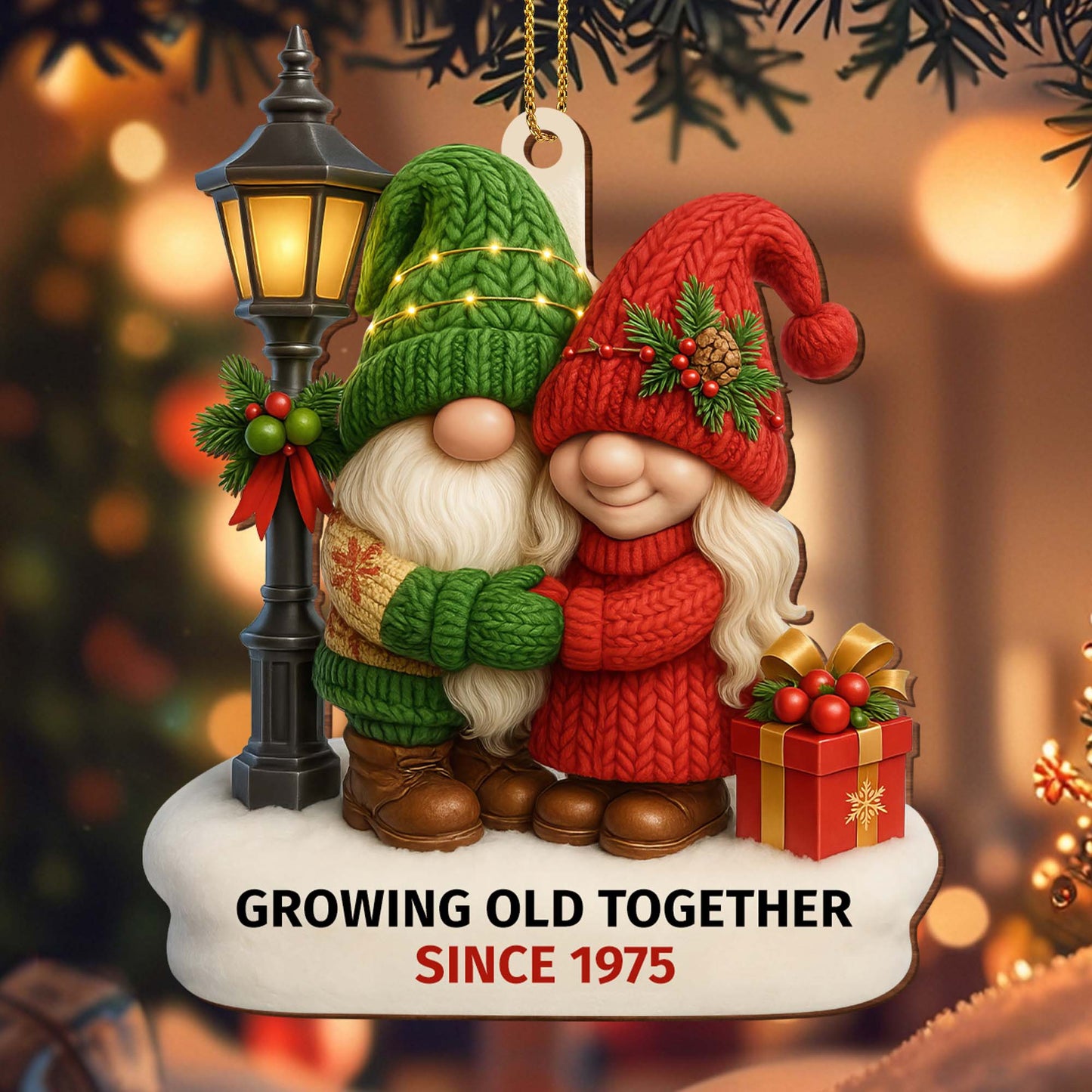 Growing Old Together With Santa Hats And Christmas Lights