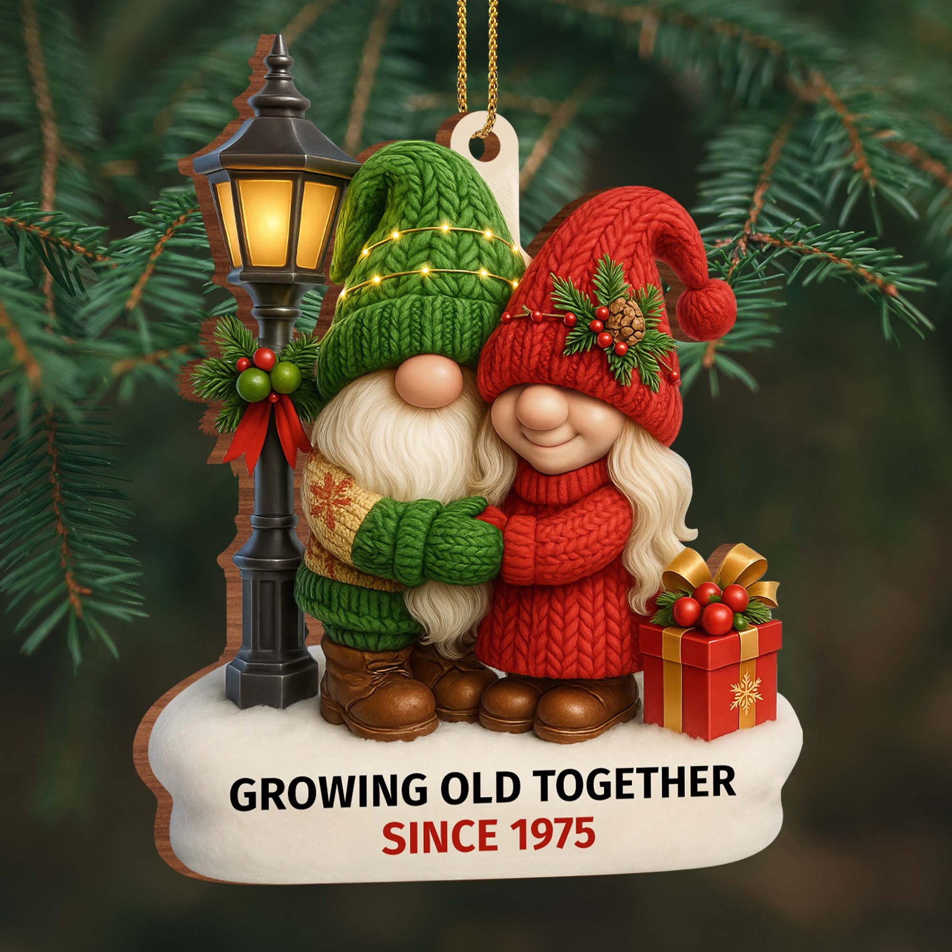 Growing Old Together With Santa Hats And Christmas Lights