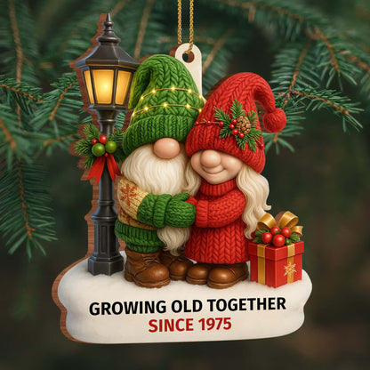 Growing Old Together With Santa Hats And Christmas Lights