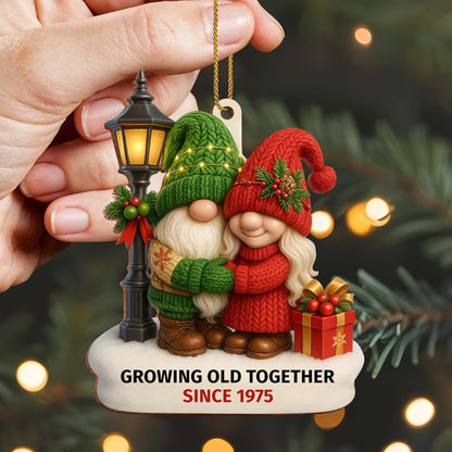 Growing Old Together With Santa Hats And Christmas Lights