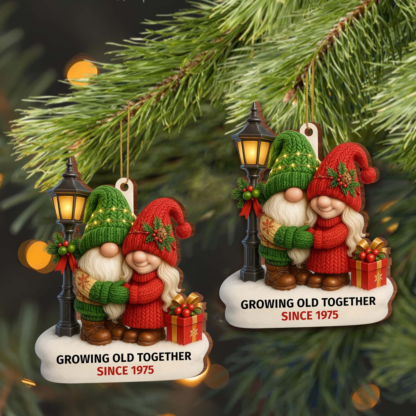 Growing Old Together With Santa Hats And Christmas Lights