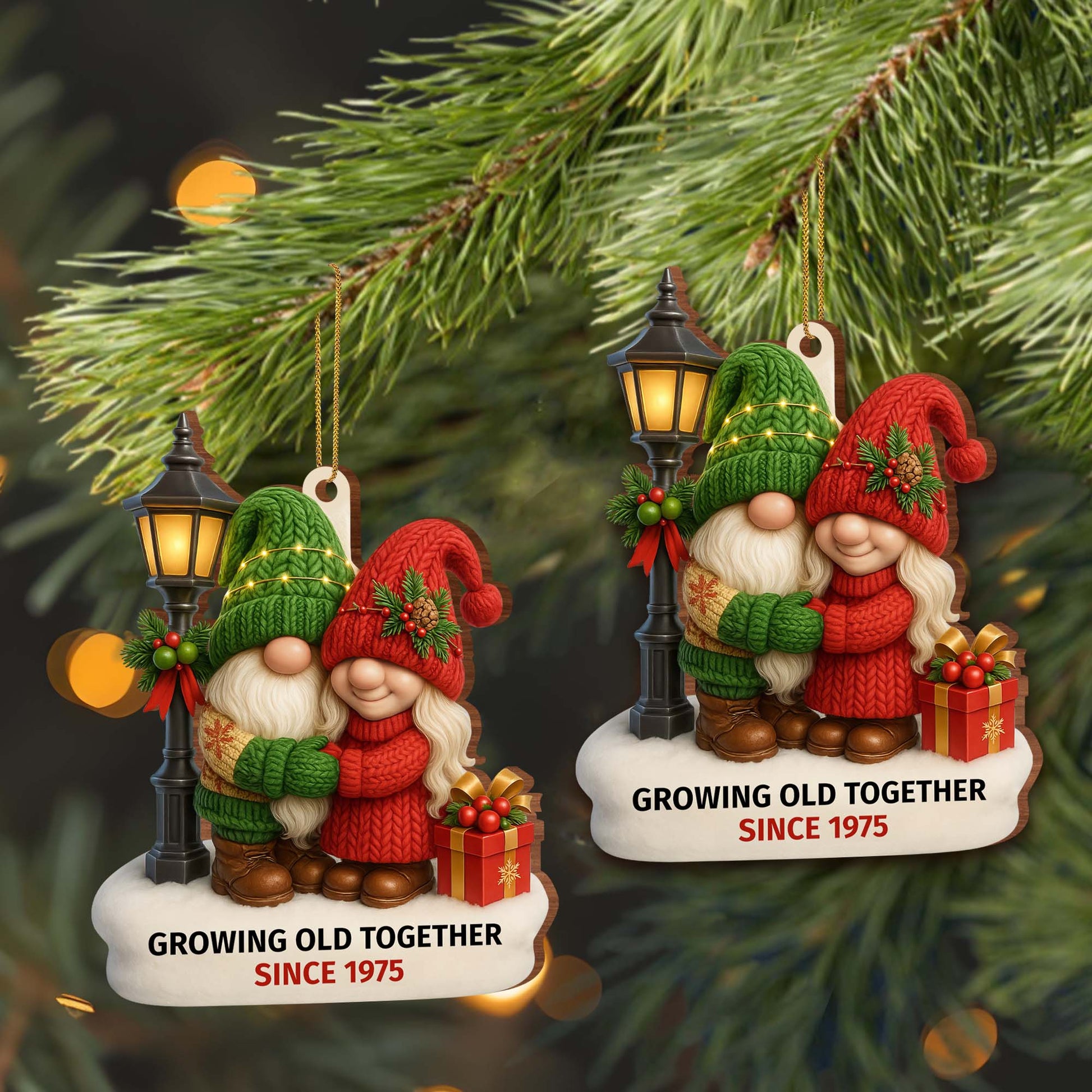 Growing Old Together With Santa Hats And Christmas Lights