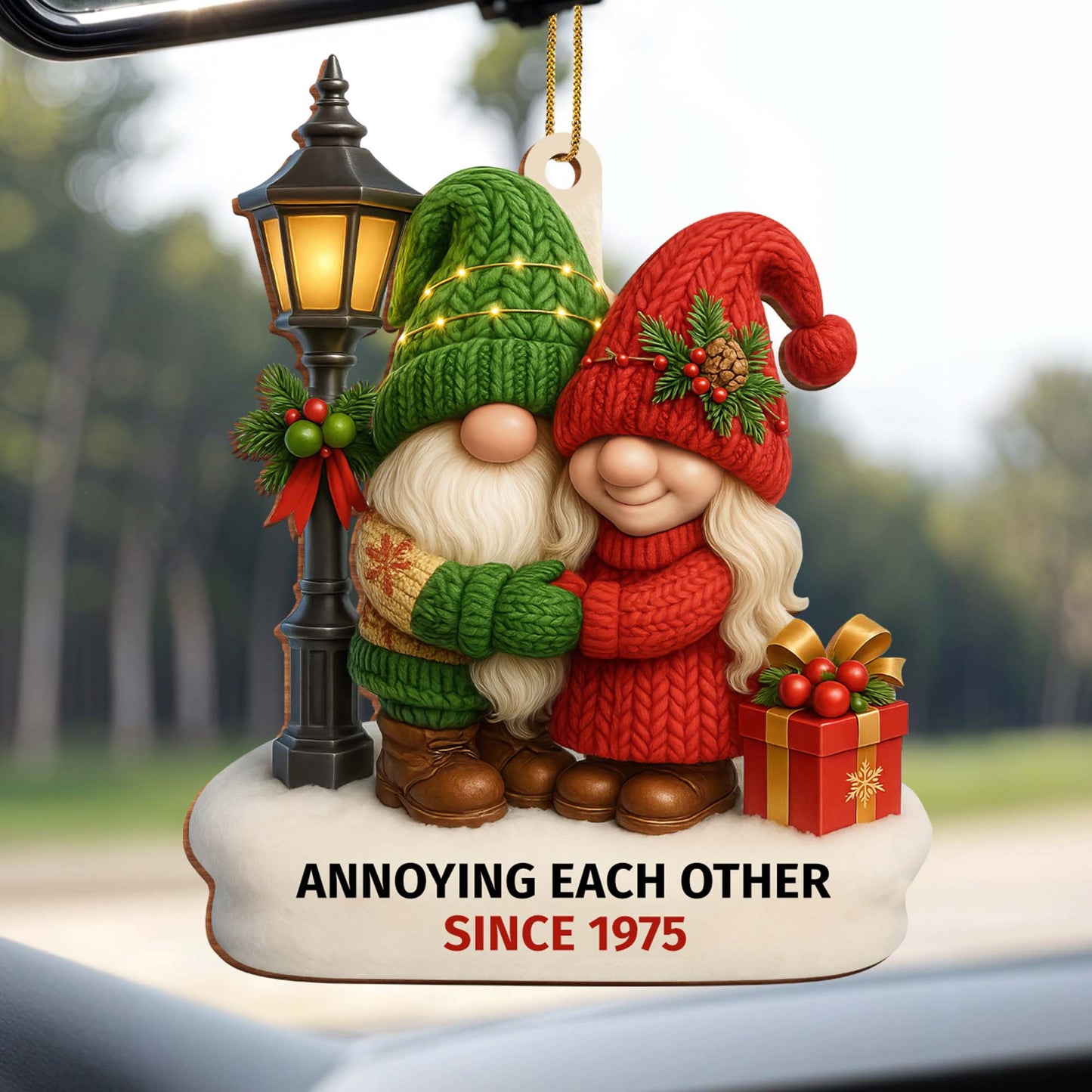 Growing Old Together With Santa Hats And Christmas Lights