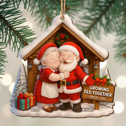 Growing Old Together, Santa And Mrs. Claus Ornament - Personalized Custom Wood Ornament, Custom Shaped - CPL563_WDO