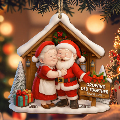 Growing Old Together, Santa And Mrs. Claus Ornament - Personalized Custom Wood Ornament, Custom Shaped - CPL563_WDO