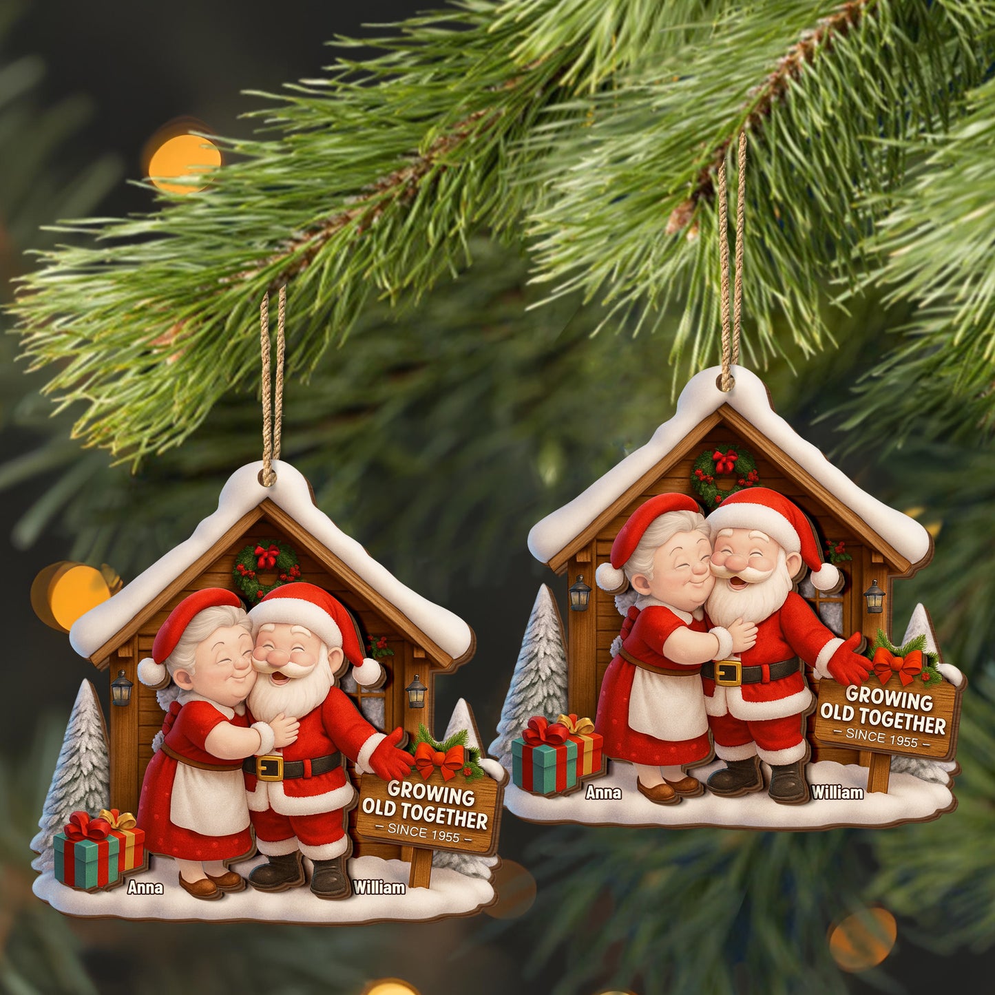 Growing Old Together, Santa And Mrs. Claus Ornament - Personalized Custom Wood Ornament, Custom Shaped - CPL563_WDO