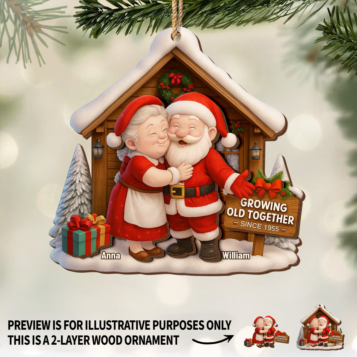 Growing Old Together, Santa And Mrs. Claus Ornament - Personalized Custom Wood Ornament, Custom Shaped - CPL563_WDO
