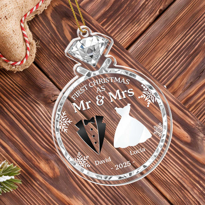 First Christmas As Mr & Mrs With Bride And Groom Silhouettes - Personalized Custom Acrylic Ornament, Christmas Gift - CPL567_ACO