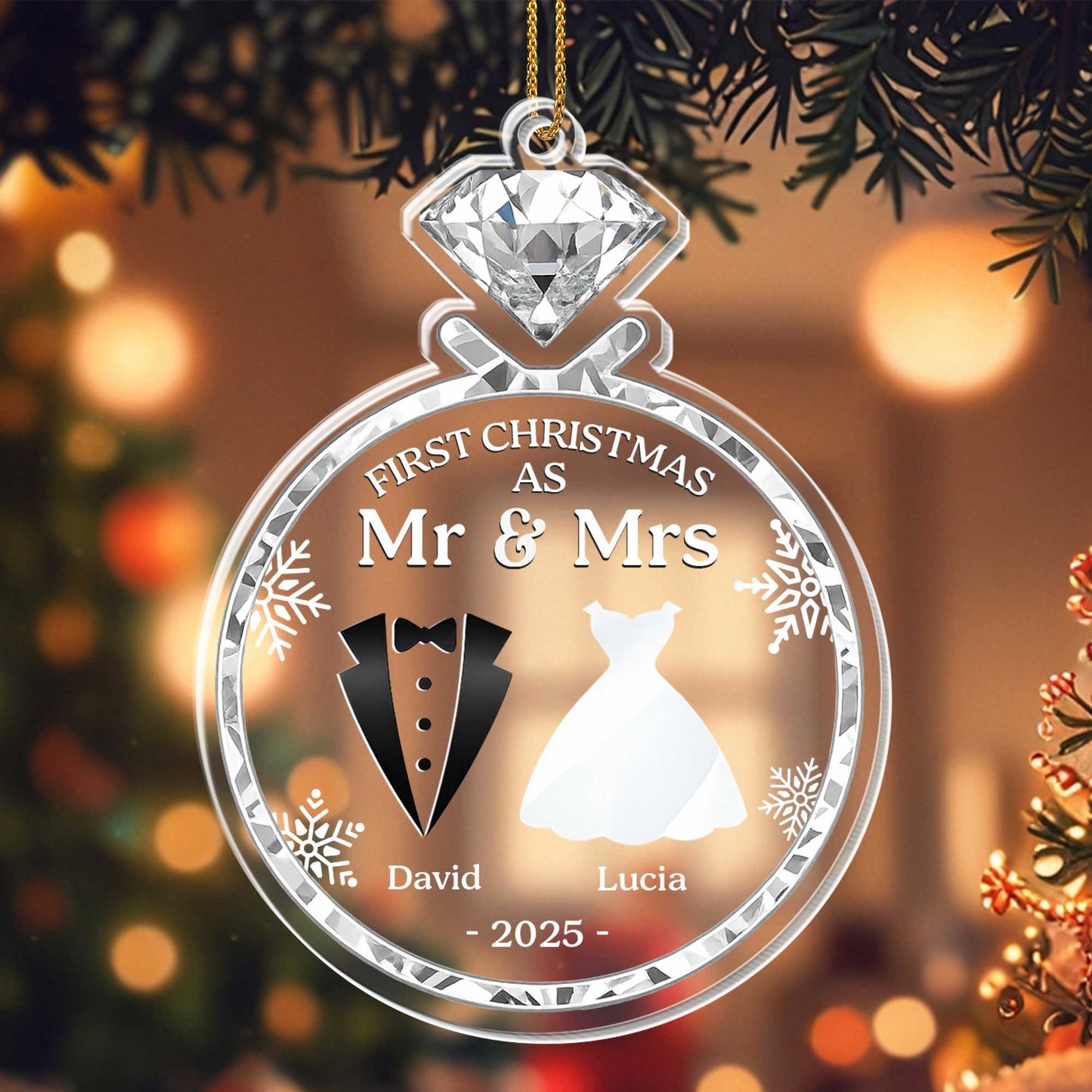 First Christmas As Mr & Mrs With Bride And Groom Silhouettes - Personalized Custom Acrylic Ornament, Christmas Gift - CPL567_ACO