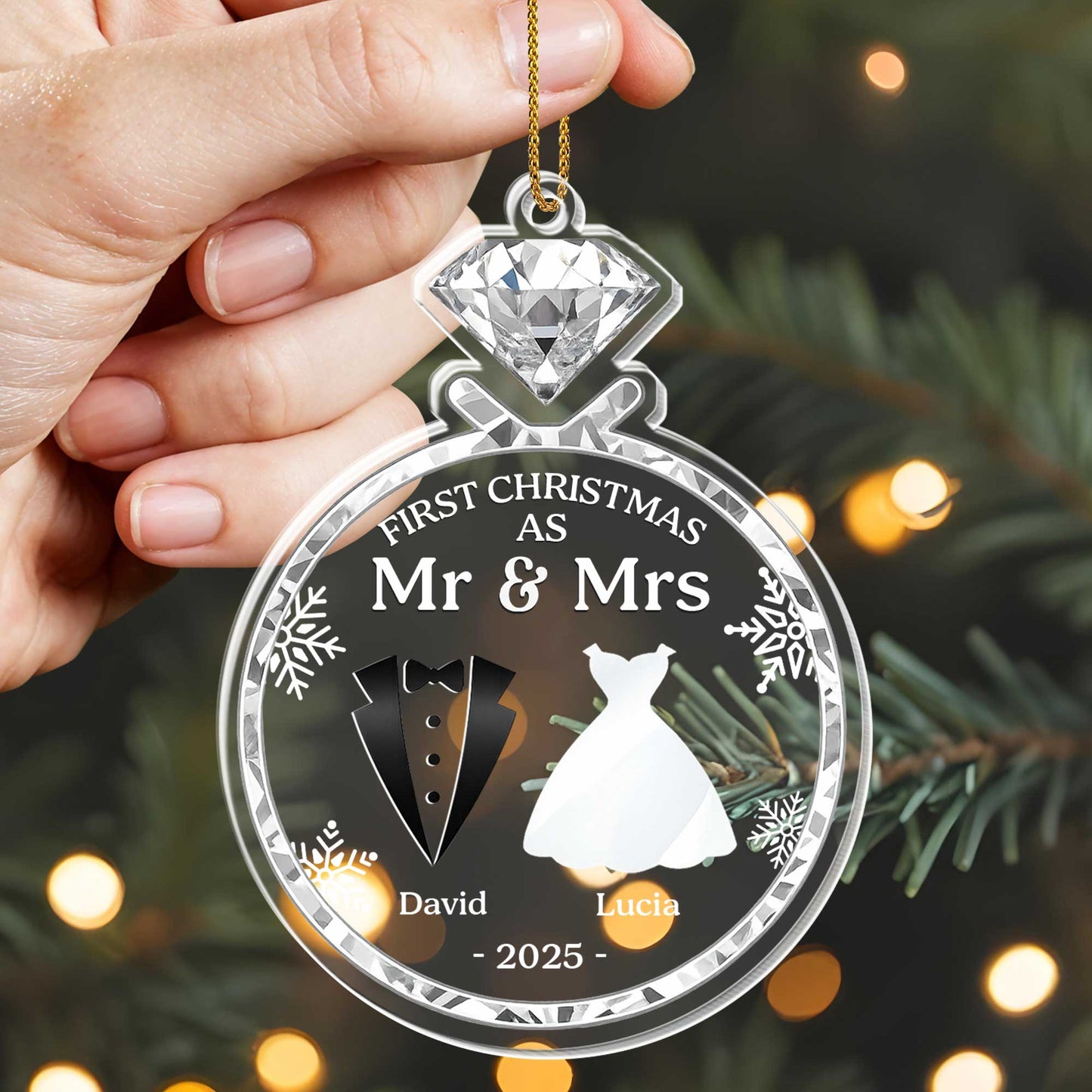 First Christmas As Mr & Mrs With Bride And Groom Silhouettes - Personalized Custom Acrylic Ornament, Christmas Gift - CPL567_ACO