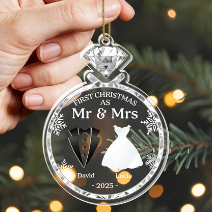 First Christmas As Mr & Mrs With Bride And Groom Silhouettes - Personalized Custom Acrylic Ornament, Christmas Gift - CPL567_ACO