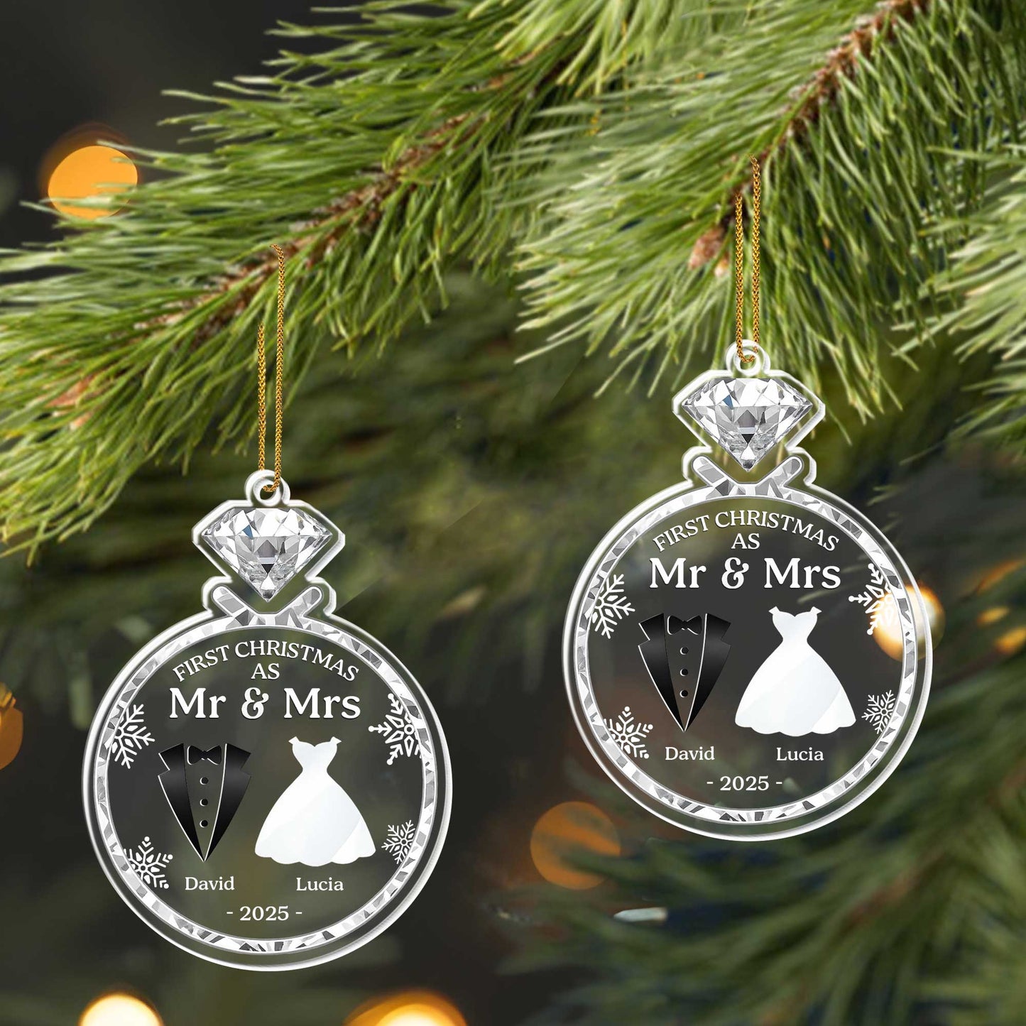 First Christmas As Mr & Mrs With Bride And Groom Silhouettes - Personalized Custom Acrylic Ornament, Christmas Gift - CPL567_ACO