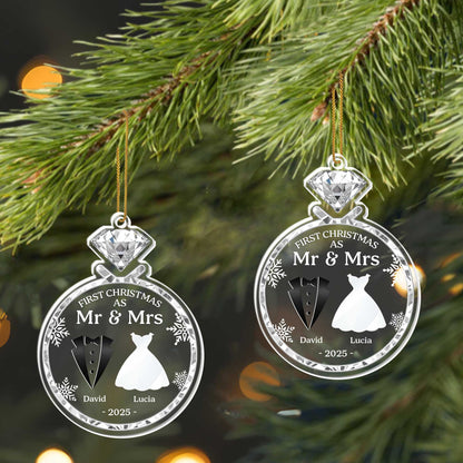 First Christmas As Mr & Mrs With Bride And Groom Silhouettes - Personalized Custom Acrylic Ornament, Christmas Gift - CPL567_ACO