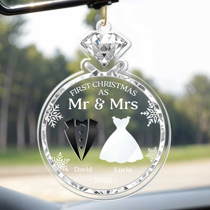 First Christmas As Mr & Mrs With Bride And Groom Silhouettes - Personalized Custom Acrylic Ornament, Christmas Gift - CPL567_ACO