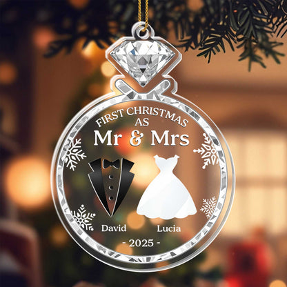 First Christmas As Mr & Mrs With Bride And Groom Silhouettes - Personalized Custom Acrylic Ornament, Christmas Gift - CPL567_ACO