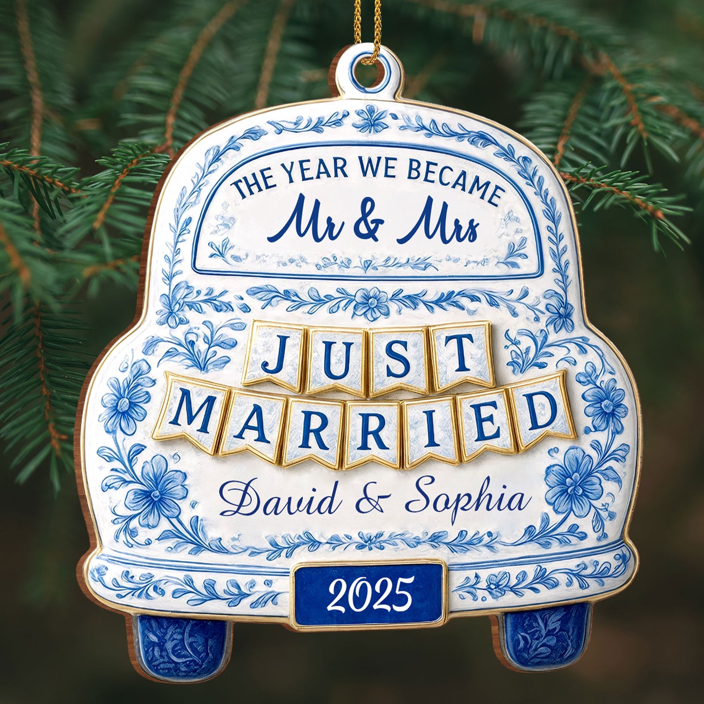 The Year We Became Mr & Mrs, Just Married Car Ornament