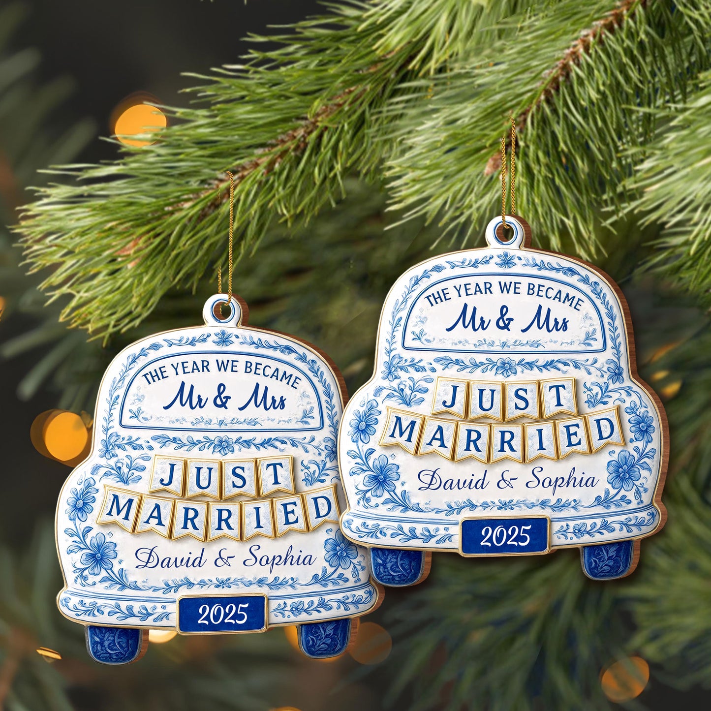 The Year We Became Mr & Mrs, Just Married Car Ornament