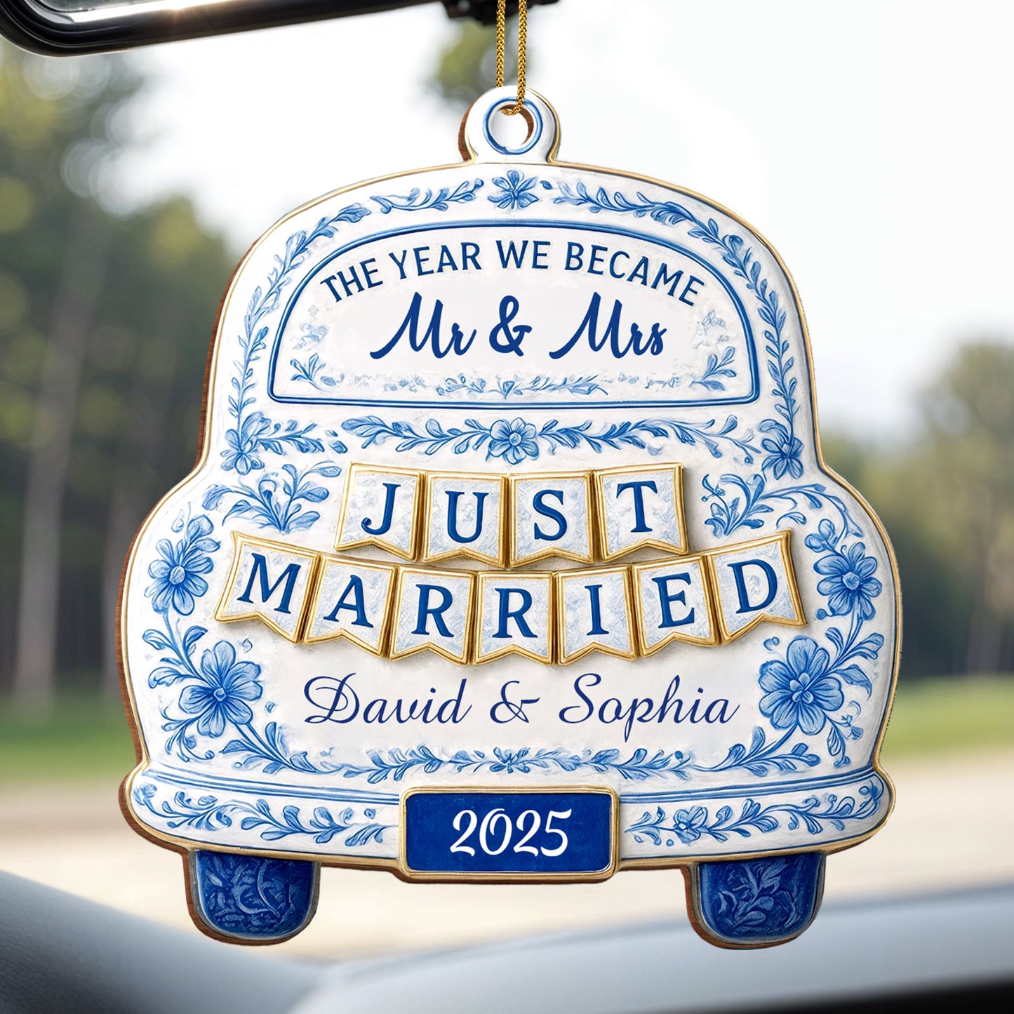 The Year We Became Mr & Mrs, Just Married Car Ornament