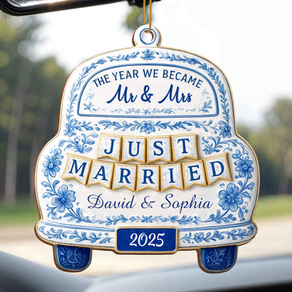 The Year We Became Mr & Mrs, Just Married Car Ornament