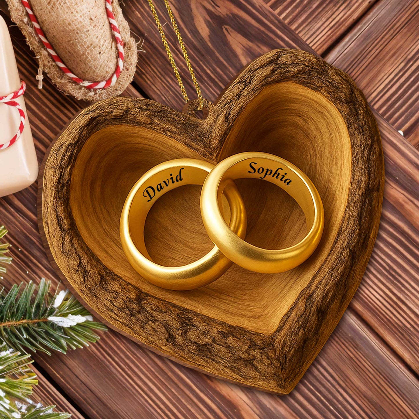 Cherish Your Love, Wooden Heart With Wedding Rings