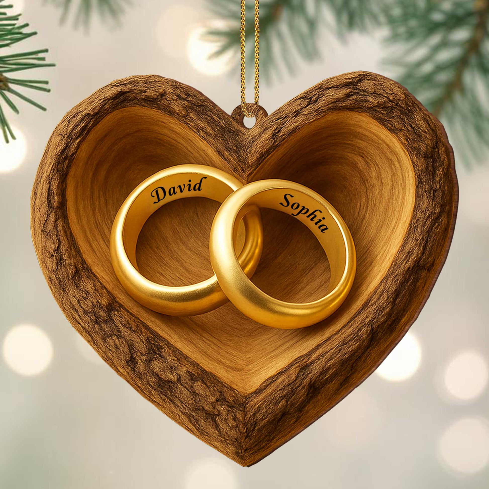 Cherish Your Love, Wooden Heart With Wedding Rings