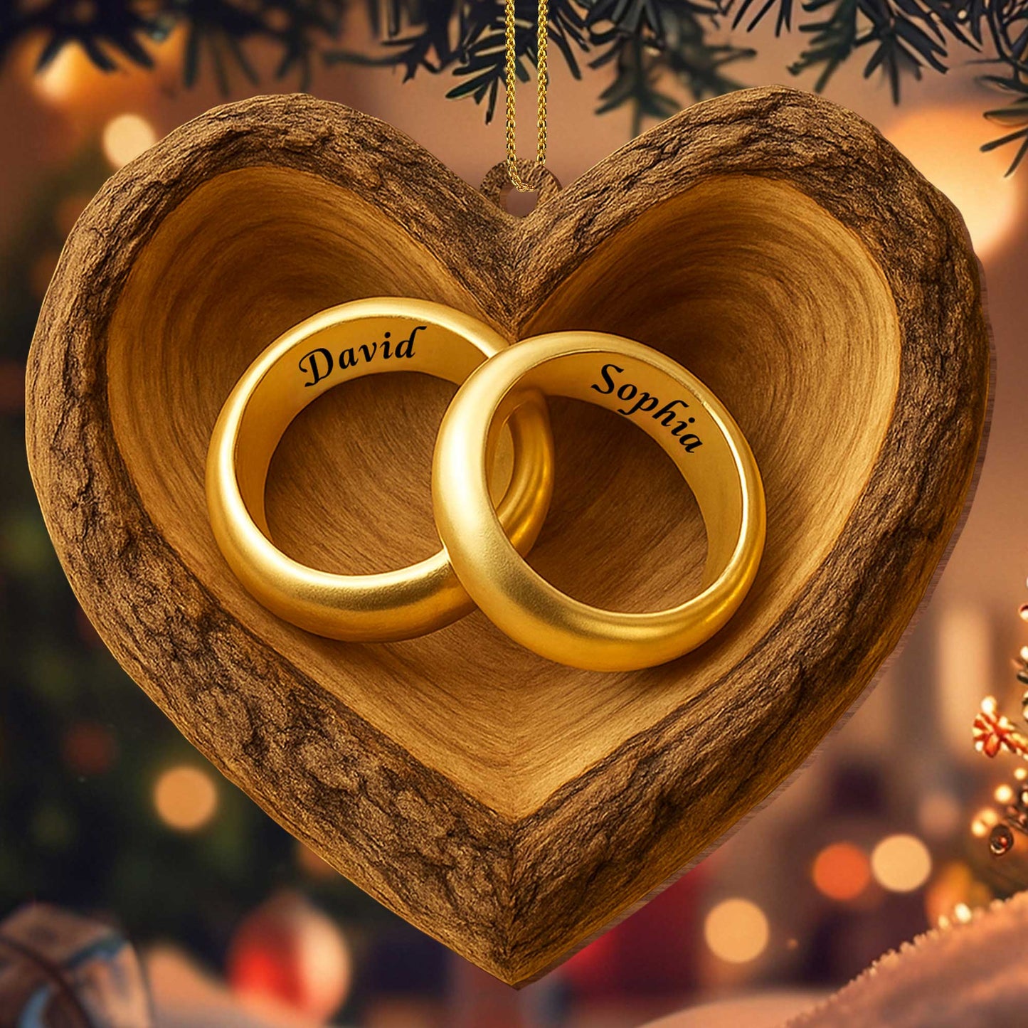 Cherish Your Love, Wooden Heart With Wedding Rings