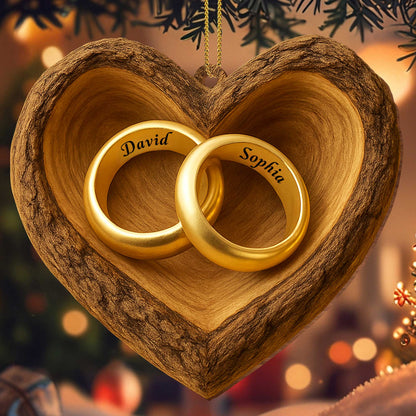 Cherish Your Love, Wooden Heart With Wedding Rings