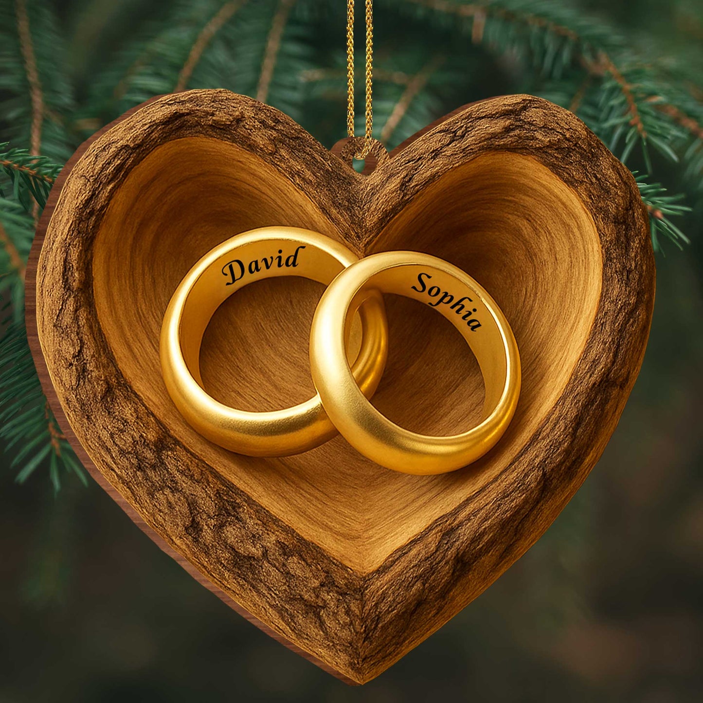Cherish Your Love, Wooden Heart With Wedding Rings