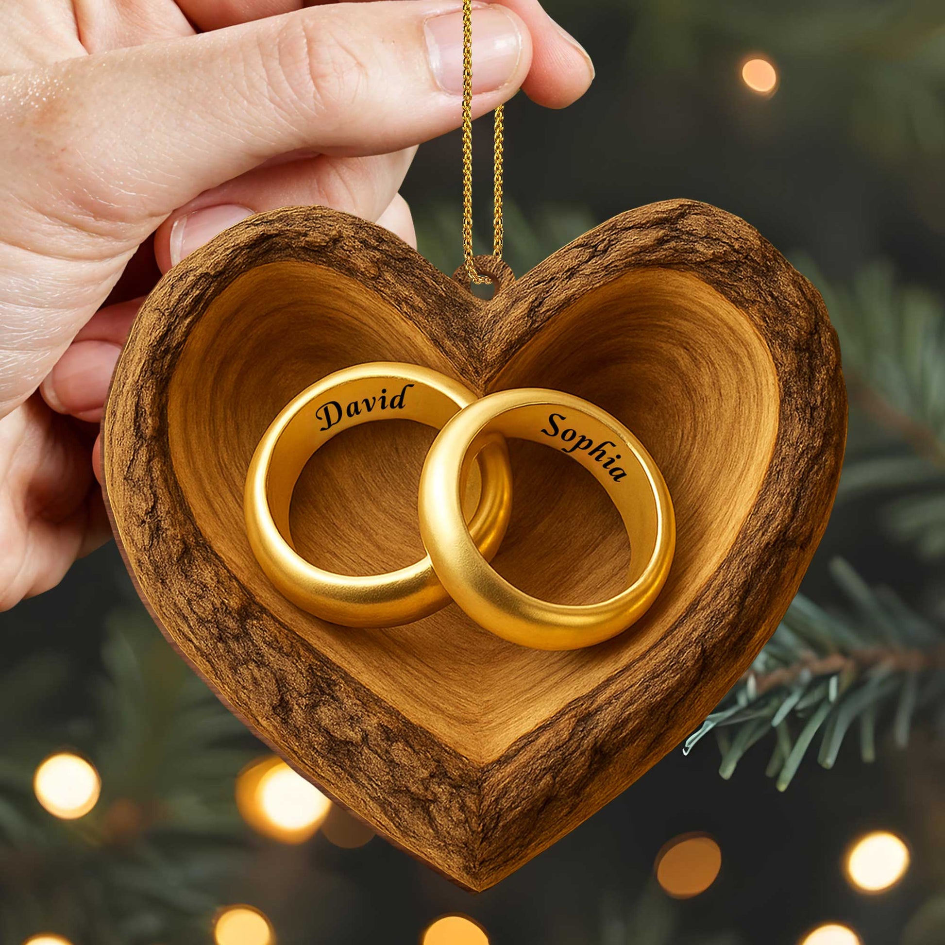 Cherish Your Love, Wooden Heart With Wedding Rings
