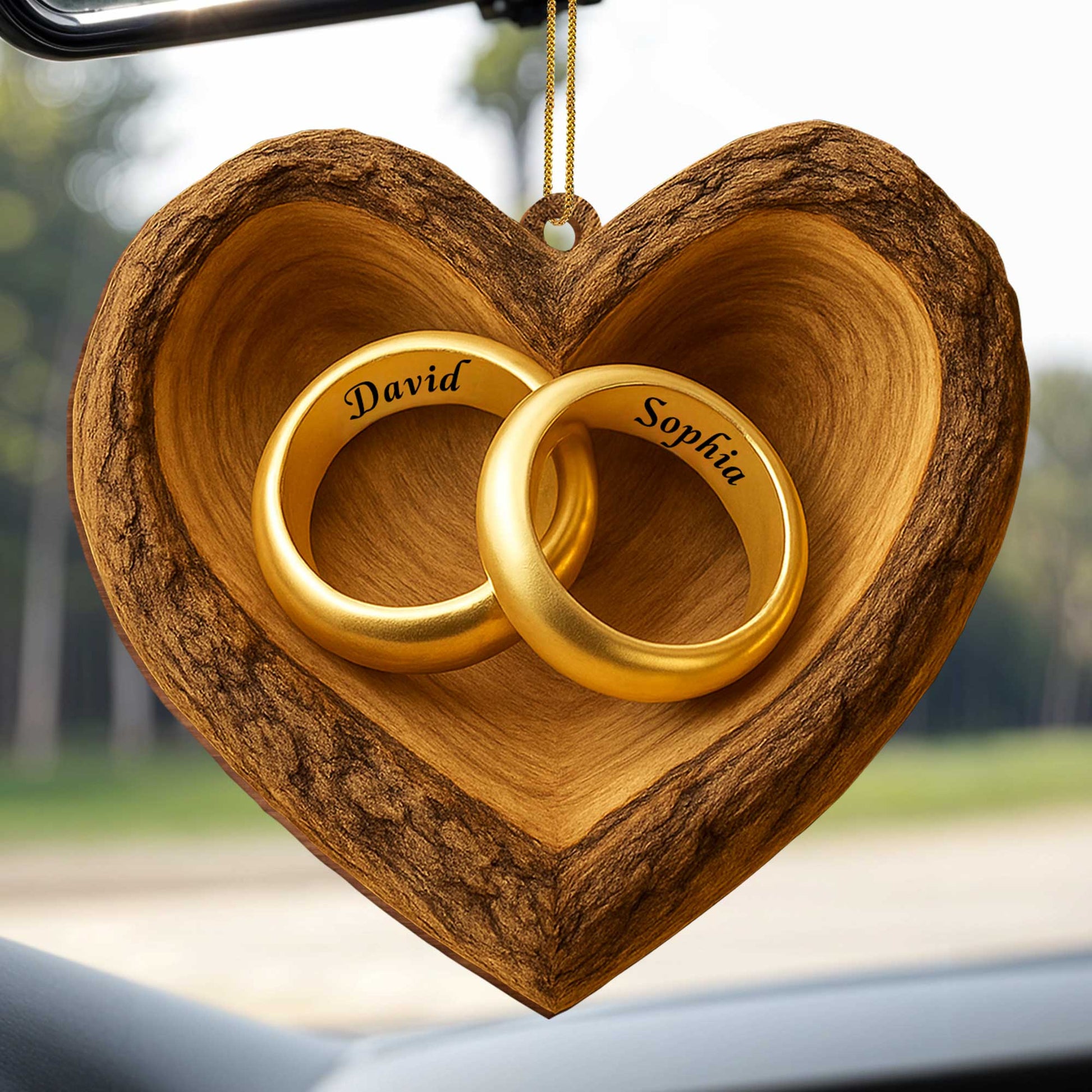 Cherish Your Love, Wooden Heart With Wedding Rings