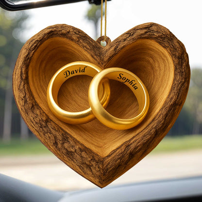 Cherish Your Love, Wooden Heart With Wedding Rings