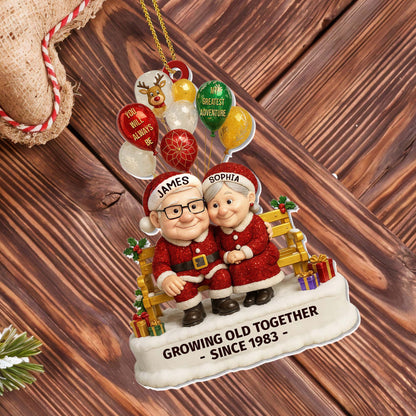 Growing Old Together, Elderly Couple With Festive Balloons - Personalized Custom Acrylic Ornament, Christmas Gift - CPL594_ACO